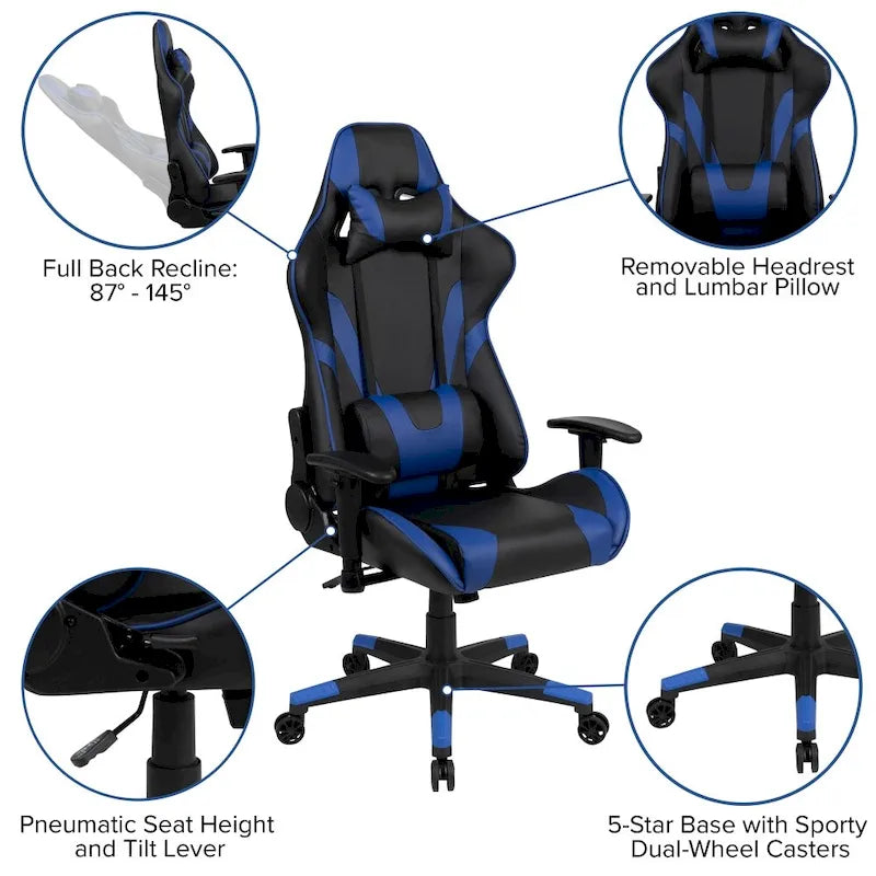 Chaise de jeu ergonomique Racing avec dossier inclinable