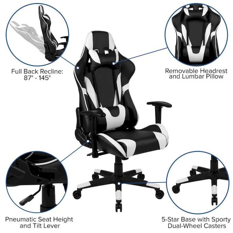 Chaise de jeu ergonomique Racing avec dossier inclinable