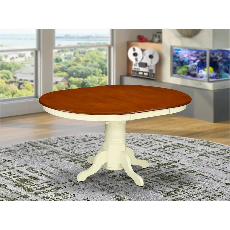 Table à manger ovale sur pied extensible avec allonge papillon