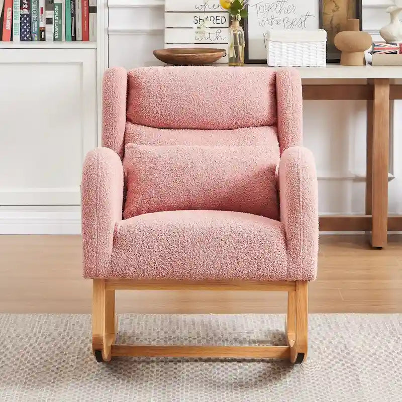 Fauteuil à bascule moderne à dossier haut pour salon, avec deux poches latérales