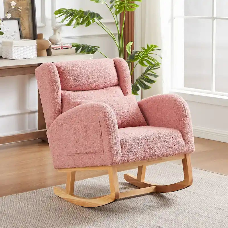 Fauteuil à bascule moderne à dossier haut pour salon, avec deux poches latérales