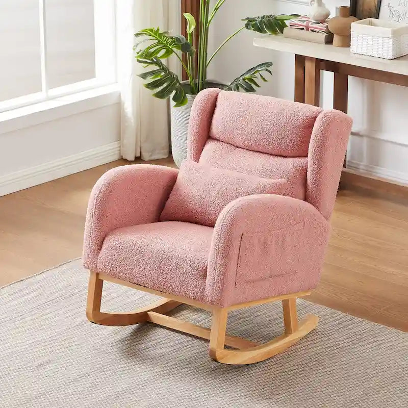 Fauteuil à bascule moderne à dossier haut pour salon, avec deux poches latérales