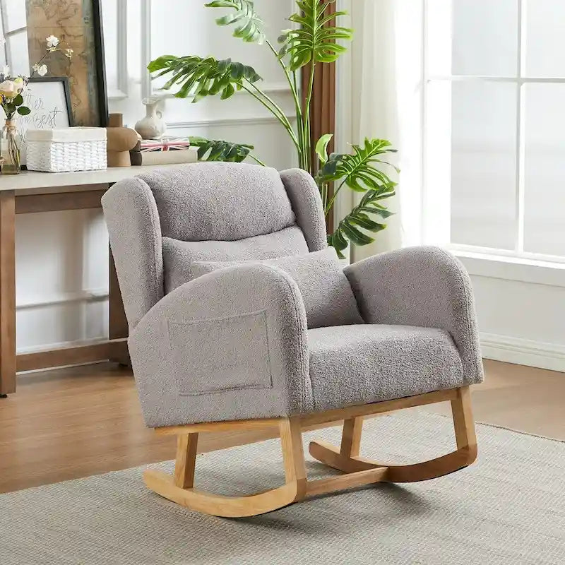 Fauteuil à bascule moderne à dossier haut pour salon, avec deux poches latérales