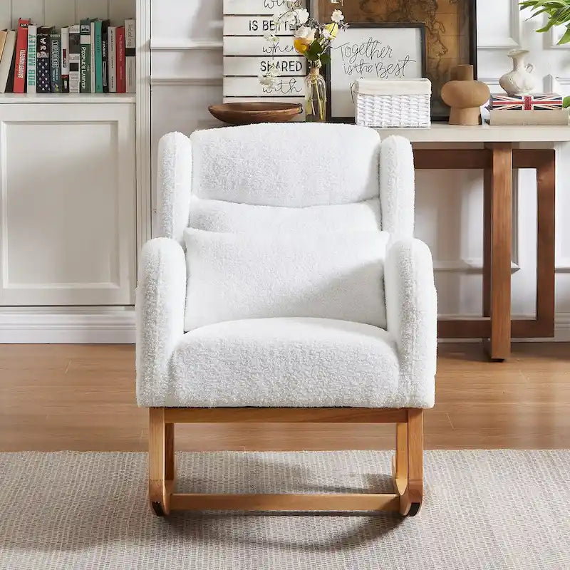 Fauteuil à bascule moderne à dossier haut pour salon, avec deux poches latérales