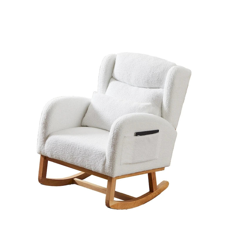 Fauteuil à bascule moderne à dossier haut pour salon, avec deux poches latérales