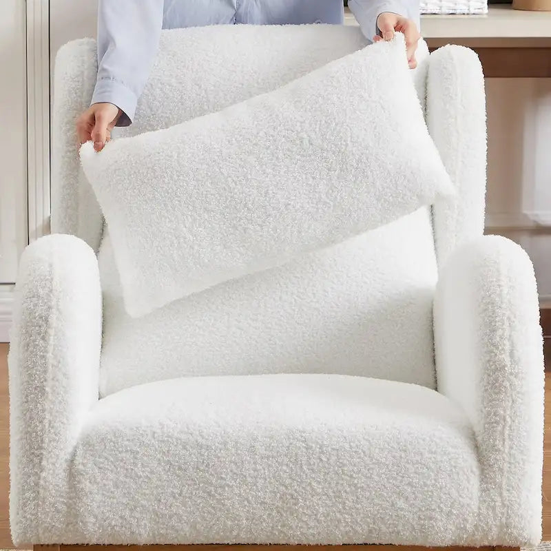 Fauteuil à bascule moderne à dossier haut pour salon, avec deux poches latérales