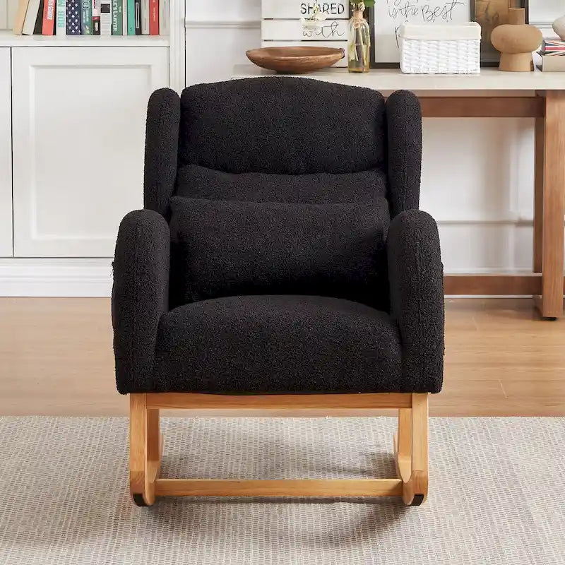 Fauteuil à bascule moderne à dossier haut pour salon, avec deux poches latérales
