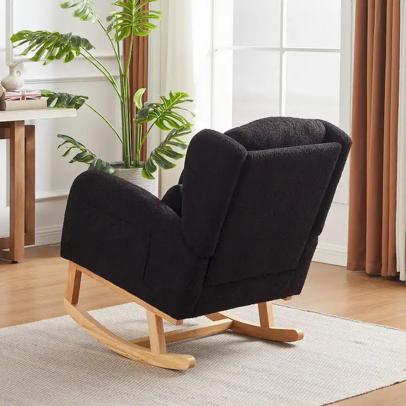Fauteuil à bascule moderne à dossier haut pour salon, avec deux poches latérales