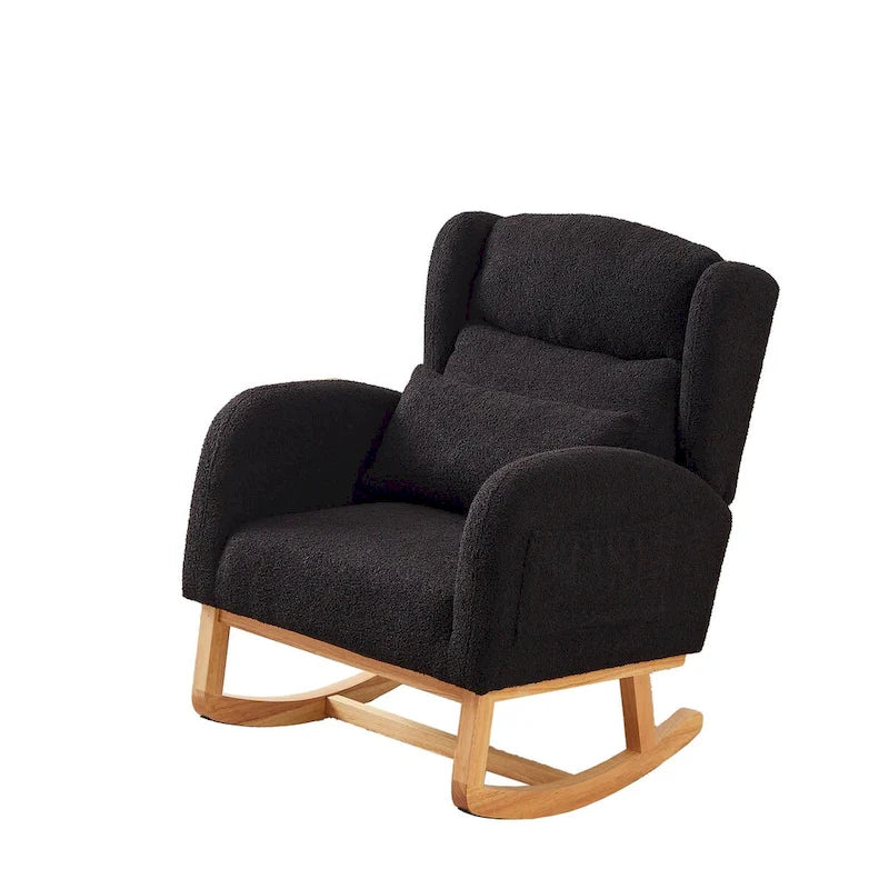 Fauteuil à bascule moderne à dossier haut pour salon, avec deux poches latérales