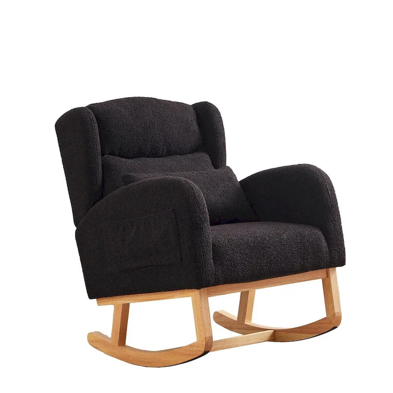 Fauteuil à bascule moderne à dossier haut pour salon, avec deux poches latérales
