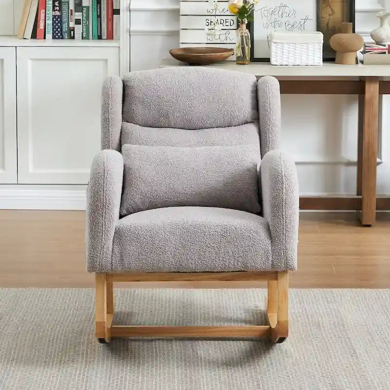 Fauteuil à bascule moderne à dossier haut pour salon, avec deux poches latérales