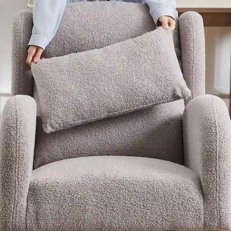 Fauteuil à bascule moderne à dossier haut pour salon, avec deux poches latérales