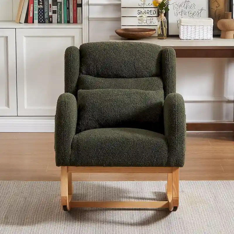 Fauteuil à bascule moderne à dossier haut pour salon, avec deux poches latérales