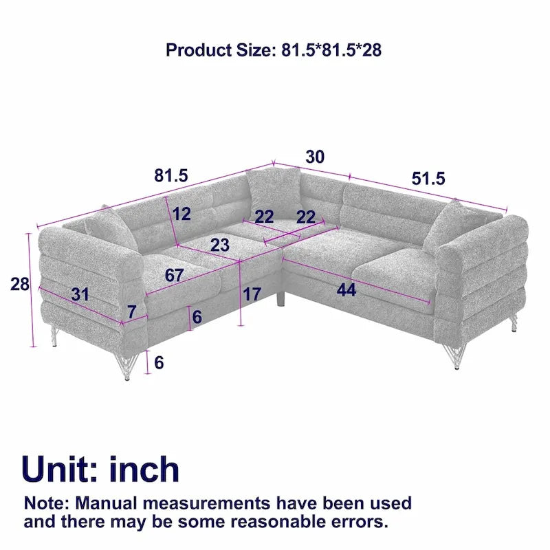Grand canapé d'angle en forme de L de 207 cm à 5 places avec 3 coussins