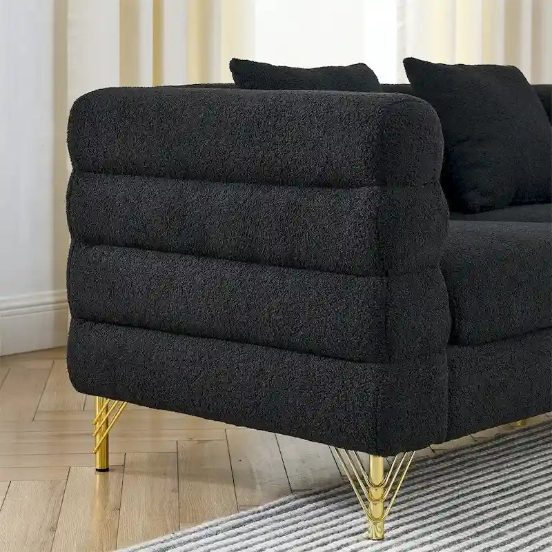 Grand canapé d'angle en forme de L de 207 cm à 5 places avec 3 coussins