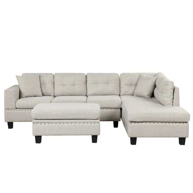 Canapé sectionnel moderne en L de 104,5 pouces avec pouf de rangement et méridienne réversible - 104,5 larg. x 74,5 prof. x 33,5 haut.