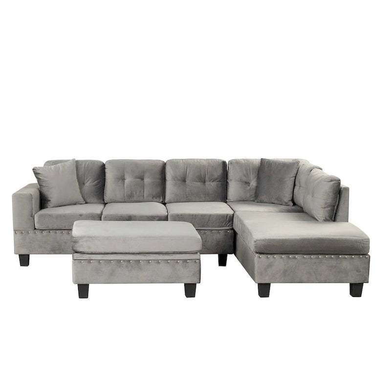 Canapé sectionnel moderne en L de 104,5 pouces avec pouf de rangement et méridienne réversible - 104,5 larg. x 74,5 prof. x 33,5 haut.