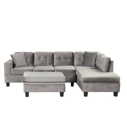 Canapé sectionnel moderne en L de 104,5 pouces avec pouf de rangement et méridienne réversible - 104,5 larg. x 74,5 prof. x 33,5 haut.