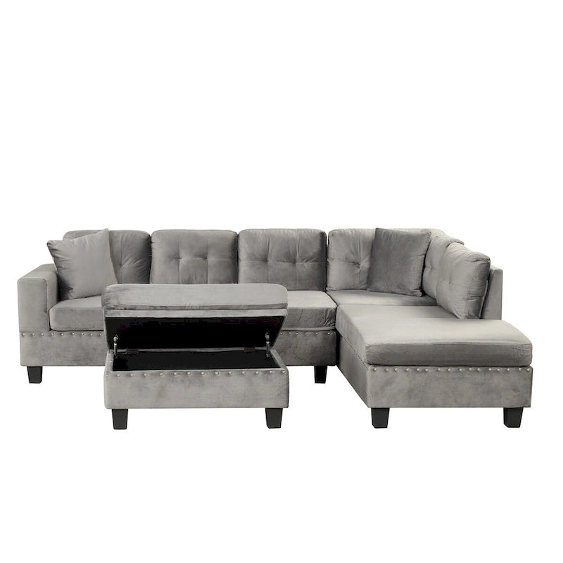 Canapé sectionnel moderne en L de 104,5 pouces avec pouf de rangement et méridienne réversible - 104,5 larg. x 74,5 prof. x 33,5 haut.