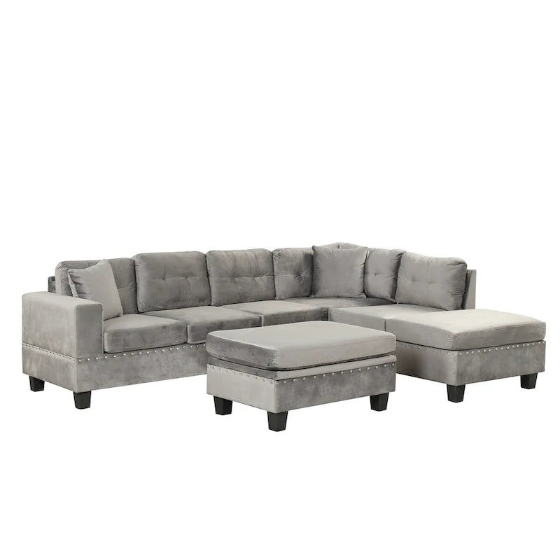 Canapé sectionnel moderne en L de 104,5 pouces avec pouf de rangement et méridienne réversible - 104,5 larg. x 74,5 prof. x 33,5 haut.
