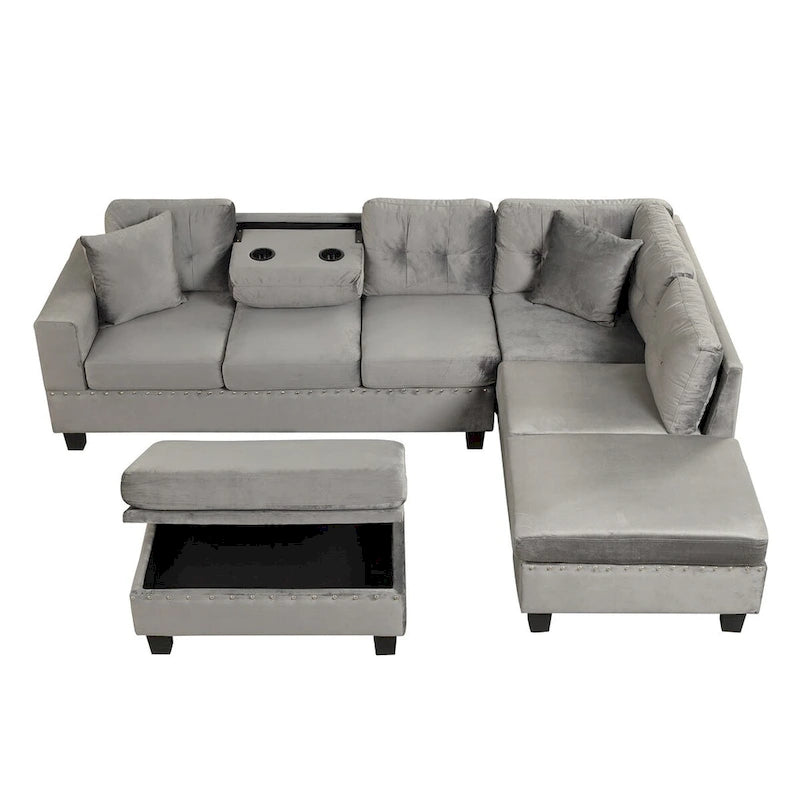 Canapé sectionnel moderne en L de 104,5 pouces avec pouf de rangement et méridienne réversible - 104,5 larg. x 74,5 prof. x 33,5 haut.