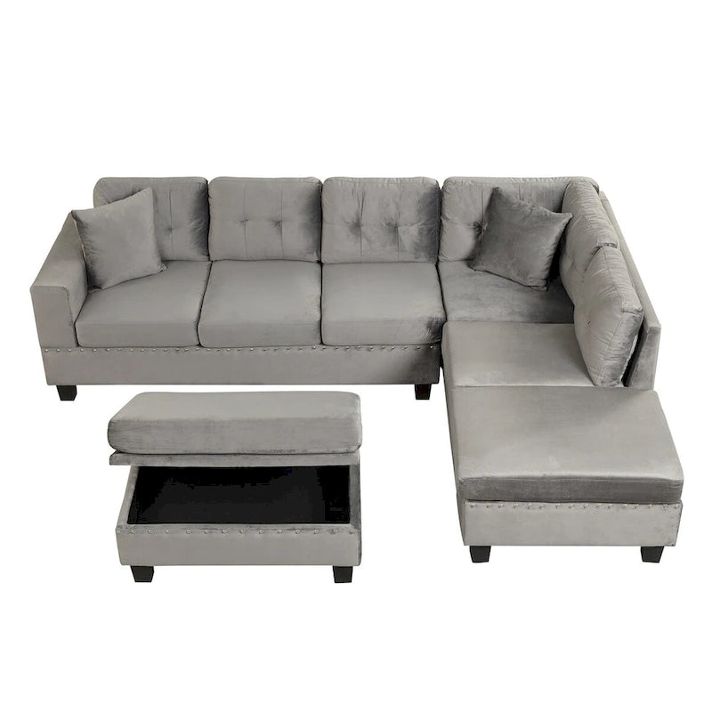 Canapé sectionnel moderne en L de 104,5 pouces avec pouf de rangement et méridienne réversible - 104,5 larg. x 74,5 prof. x 33,5 haut.