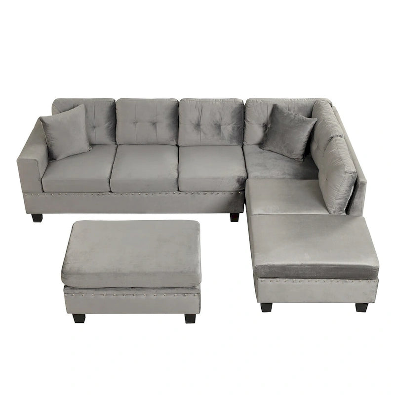 Canapé sectionnel moderne en L de 104,5 pouces avec pouf de rangement et méridienne réversible - 104,5 larg. x 74,5 prof. x 33,5 haut.