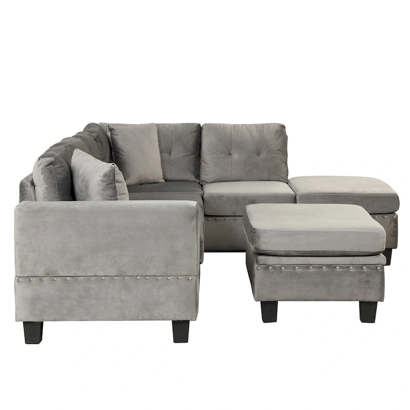 Canapé sectionnel moderne en L de 104,5 pouces avec pouf de rangement et méridienne réversible - 104,5 larg. x 74,5 prof. x 33,5 haut.