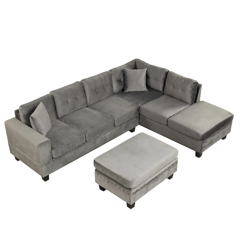 Canapé sectionnel moderne en L de 104,5 pouces avec pouf de rangement et méridienne réversible - 104,5 larg. x 74,5 prof. x 33,5 haut.