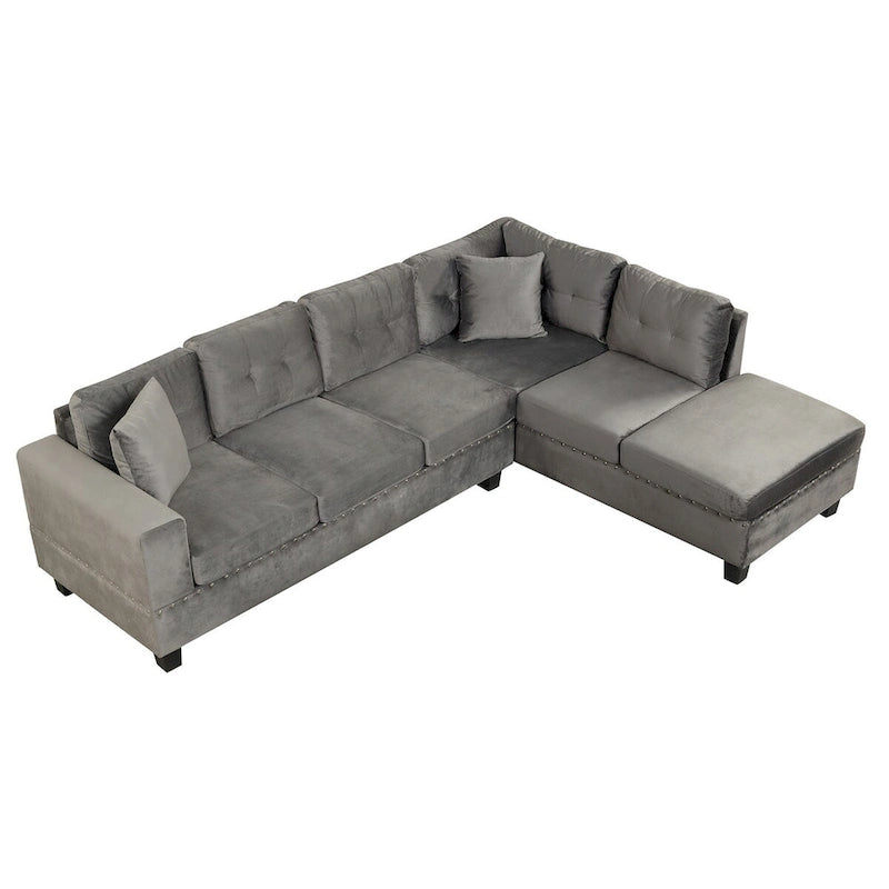 Canapé sectionnel moderne en L de 104,5 pouces avec pouf de rangement et méridienne réversible - 104,5 larg. x 74,5 prof. x 33,5 haut.