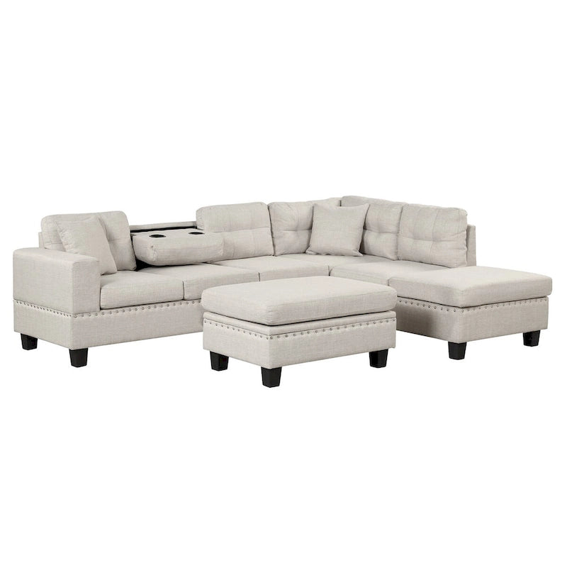 Canapé sectionnel moderne en L de 104,5 pouces avec pouf de rangement et méridienne réversible - 104,5 larg. x 74,5 prof. x 33,5 haut.