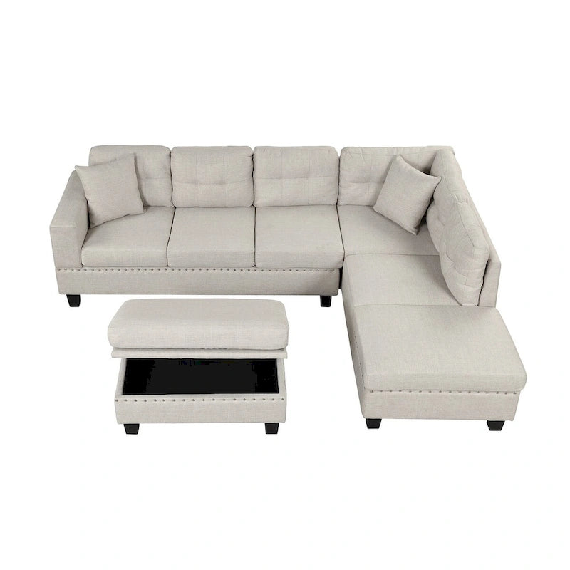 Canapé sectionnel moderne en L de 104,5 pouces avec pouf de rangement et méridienne réversible - 104,5 larg. x 74,5 prof. x 33,5 haut.