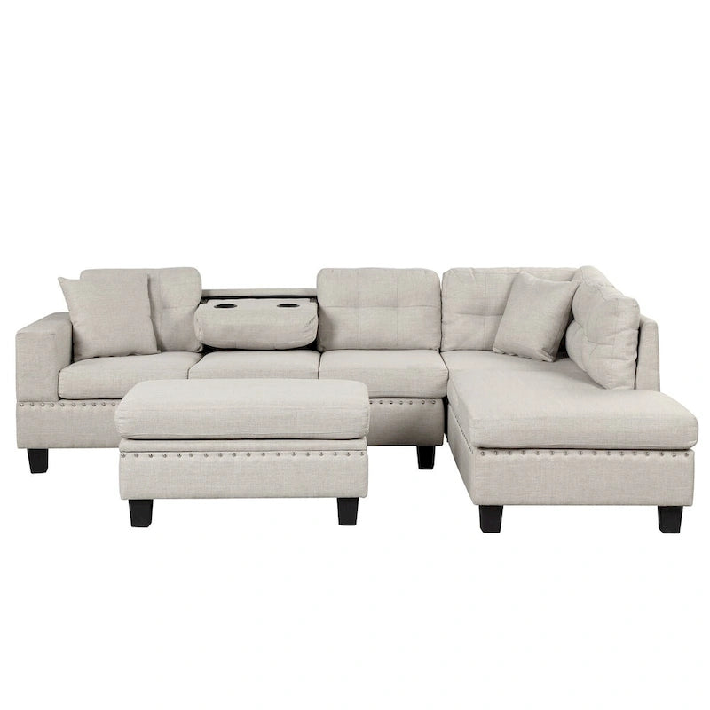 Canapé sectionnel moderne en L de 104,5 pouces avec pouf de rangement et méridienne réversible - 104,5 larg. x 74,5 prof. x 33,5 haut.