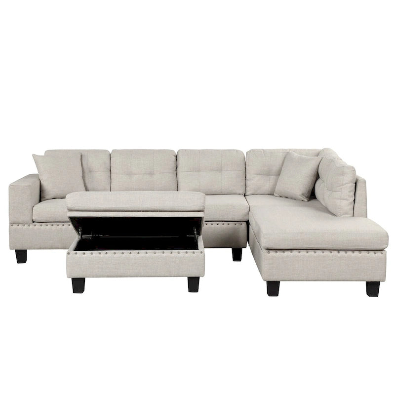 Canapé sectionnel moderne en L de 104,5 pouces avec pouf de rangement et méridienne réversible - 104,5 larg. x 74,5 prof. x 33,5 haut.