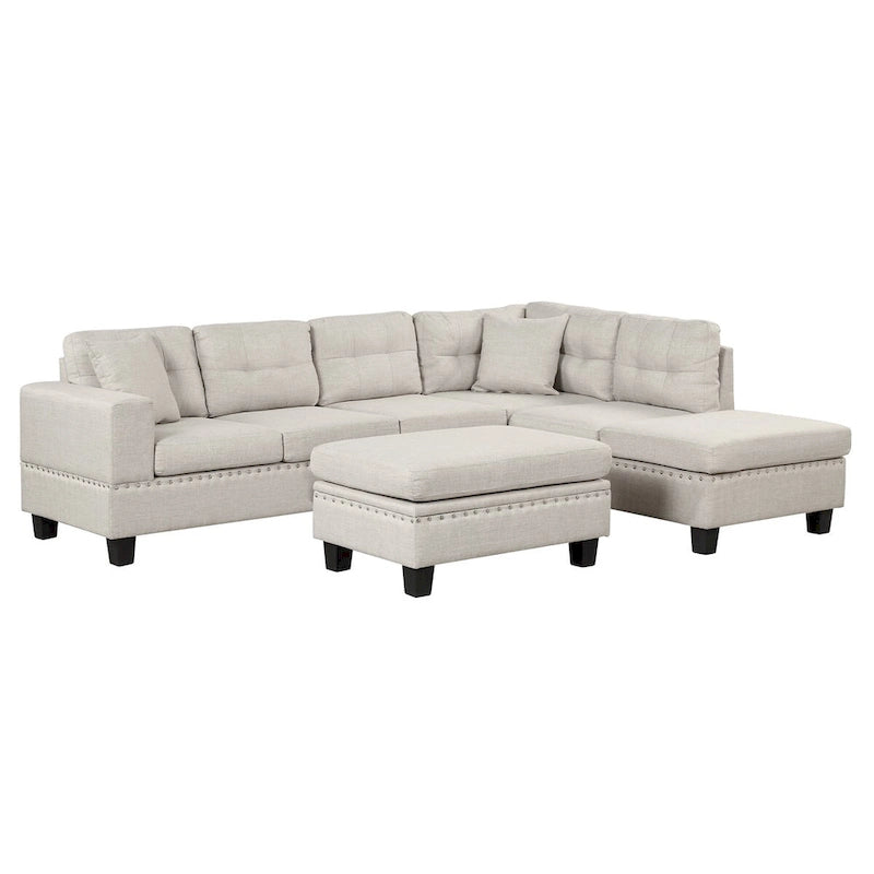 Canapé sectionnel moderne en L de 104,5 pouces avec pouf de rangement et méridienne réversible - 104,5 larg. x 74,5 prof. x 33,5 haut.