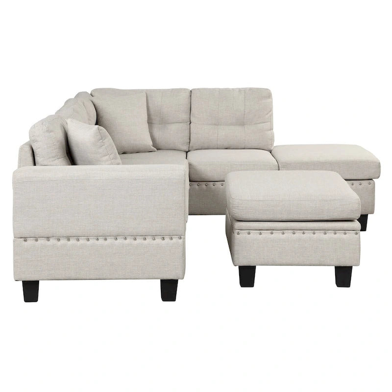 Canapé sectionnel moderne en L de 104,5 pouces avec pouf de rangement et méridienne réversible - 104,5 larg. x 74,5 prof. x 33,5 haut.