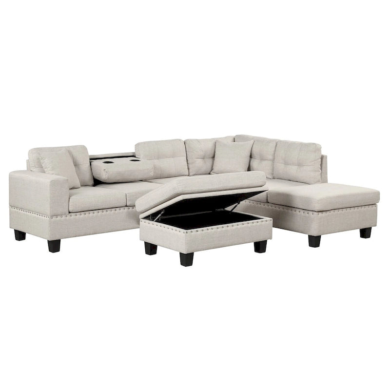 Canapé sectionnel moderne en L de 104,5 pouces avec pouf de rangement et méridienne réversible - 104,5 larg. x 74,5 prof. x 33,5 haut.