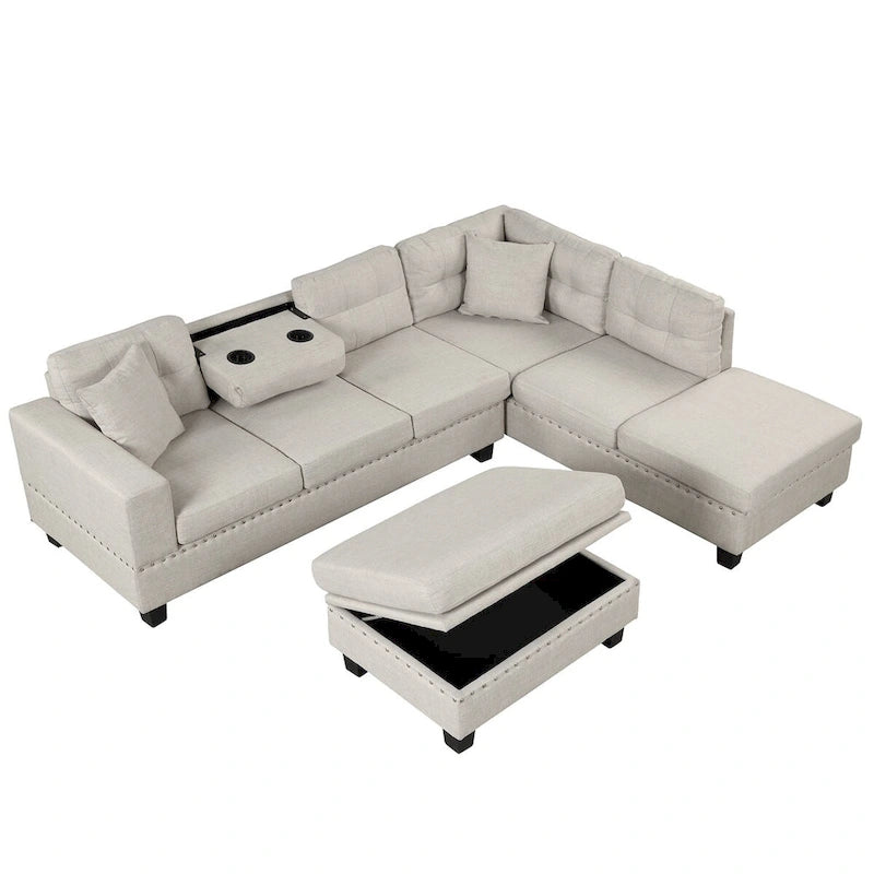 Canapé sectionnel moderne en L de 104,5 pouces avec pouf de rangement et méridienne réversible - 104,5 larg. x 74,5 prof. x 33,5 haut.