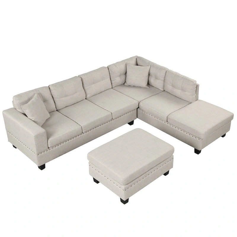 Canapé sectionnel moderne en L de 104,5 pouces avec pouf de rangement et méridienne réversible - 104,5 larg. x 74,5 prof. x 33,5 haut.