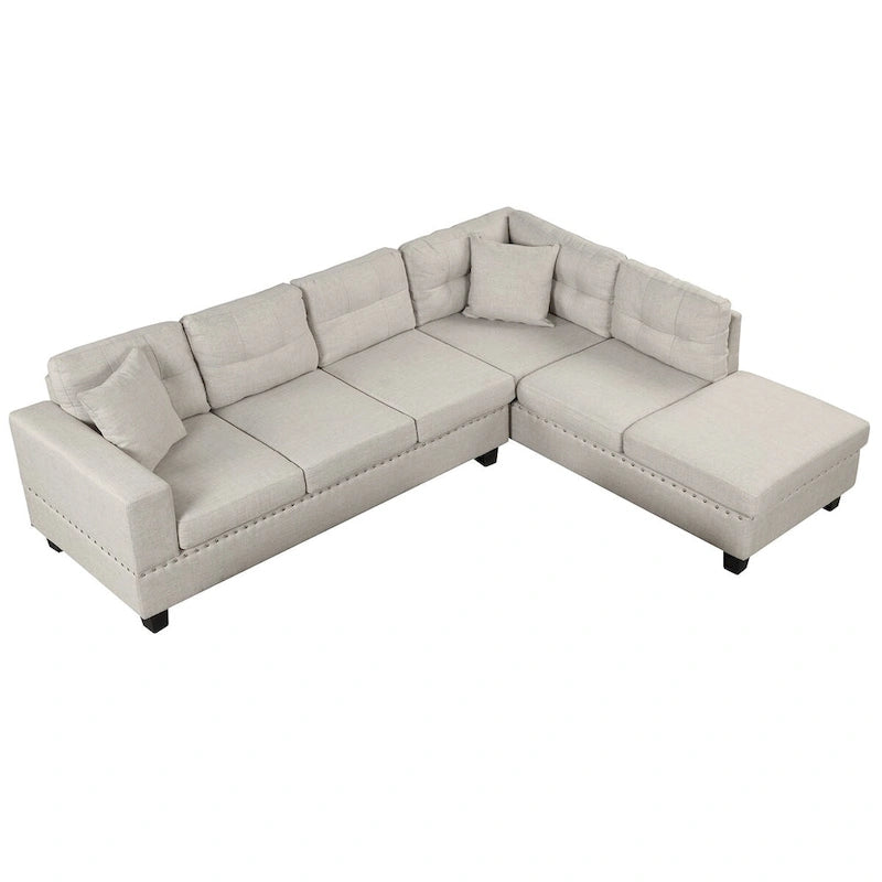 Canapé sectionnel moderne en L de 104,5 pouces avec pouf de rangement et méridienne réversible - 104,5 larg. x 74,5 prof. x 33,5 haut.
