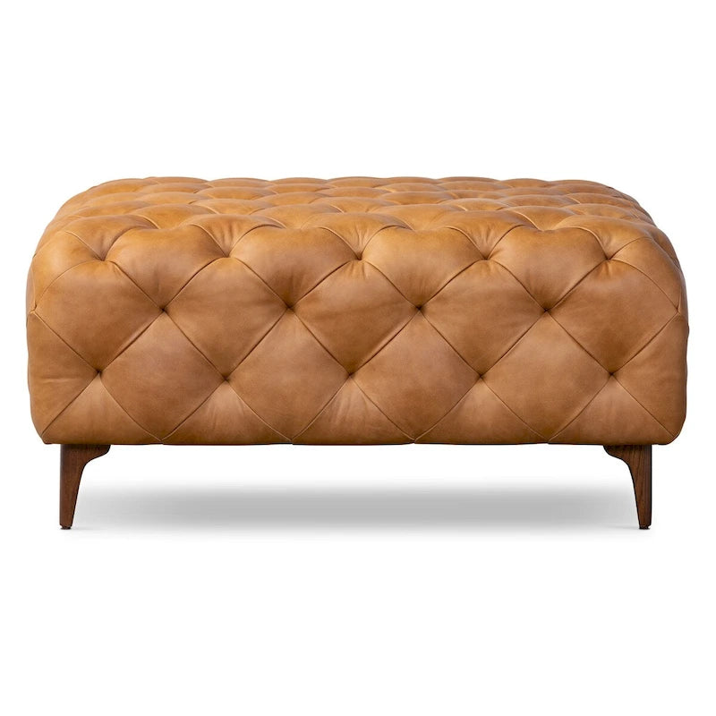Pouffe en cuir italien pleine fleur couleur cognac