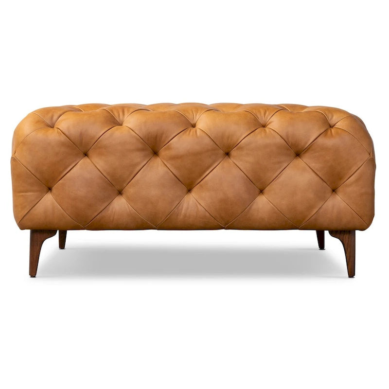 Pouffe en cuir italien pleine fleur couleur cognac