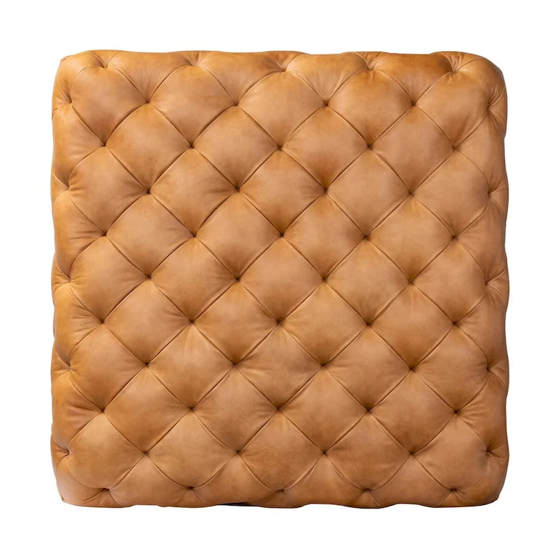 Pouffe en cuir italien pleine fleur couleur cognac