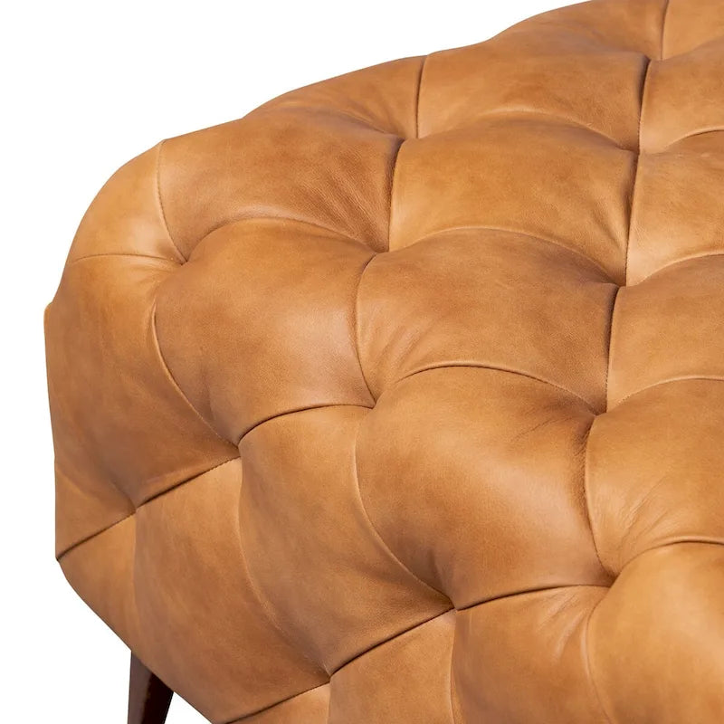 Pouffe en cuir italien pleine fleur couleur cognac