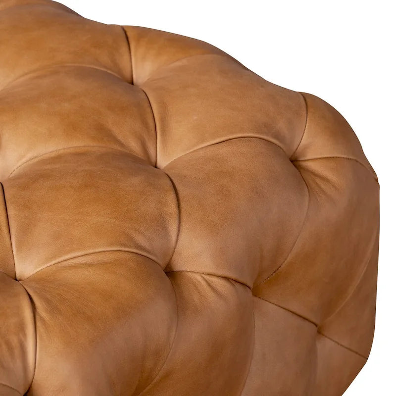Pouffe en cuir italien pleine fleur couleur cognac