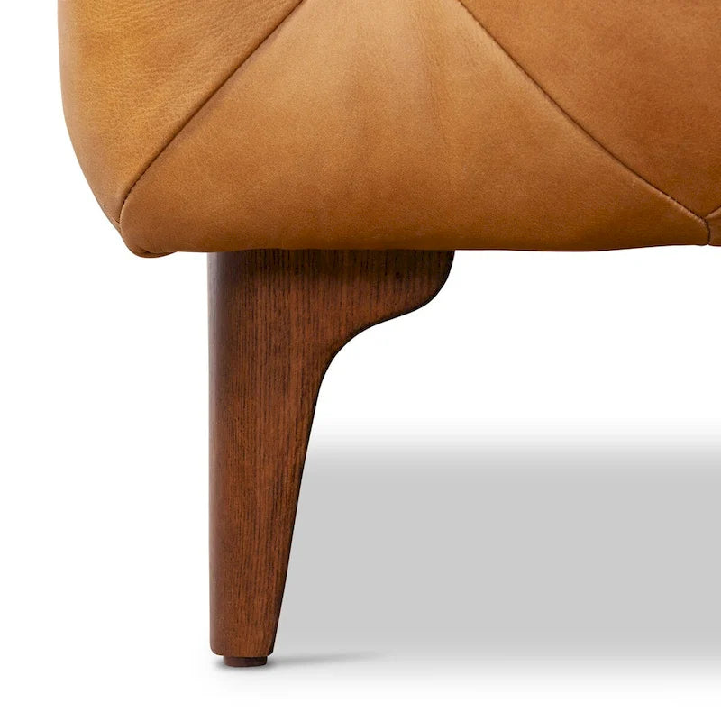 Pouffe en cuir italien pleine fleur couleur cognac