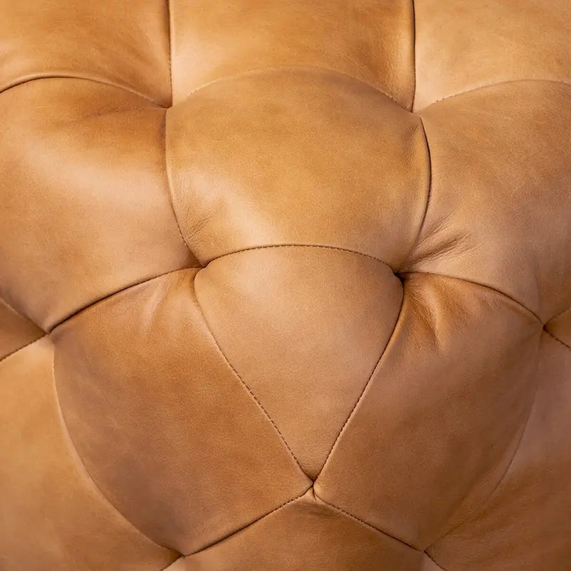 Pouffe en cuir italien pleine fleur couleur cognac