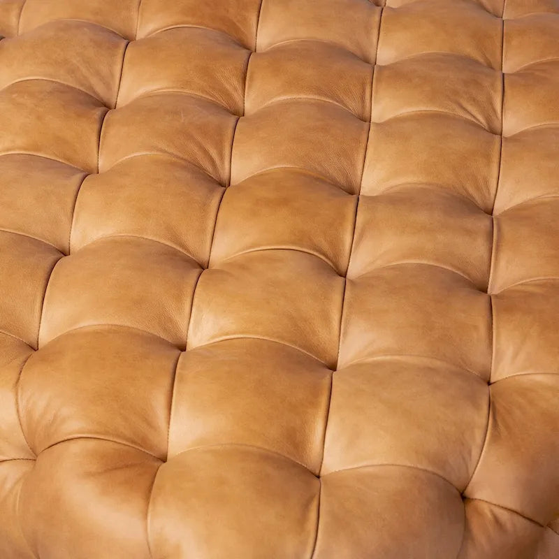 Pouffe en cuir italien pleine fleur couleur cognac