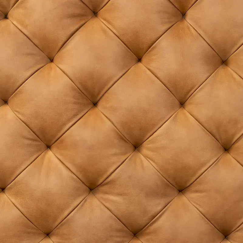 Pouffe en cuir italien pleine fleur couleur cognac