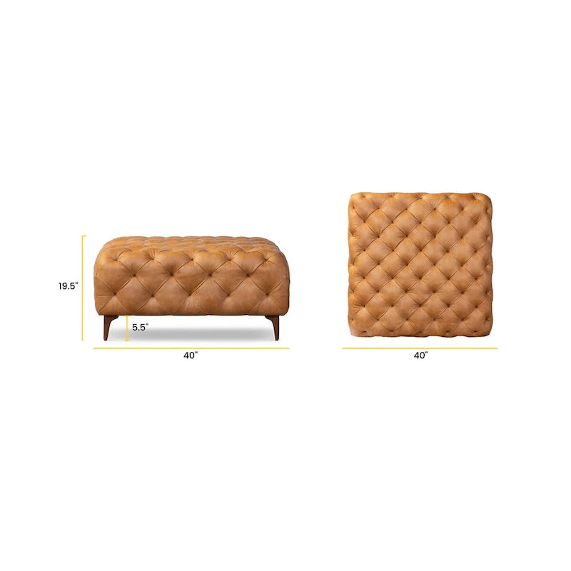 Pouffe en cuir italien pleine fleur couleur cognac